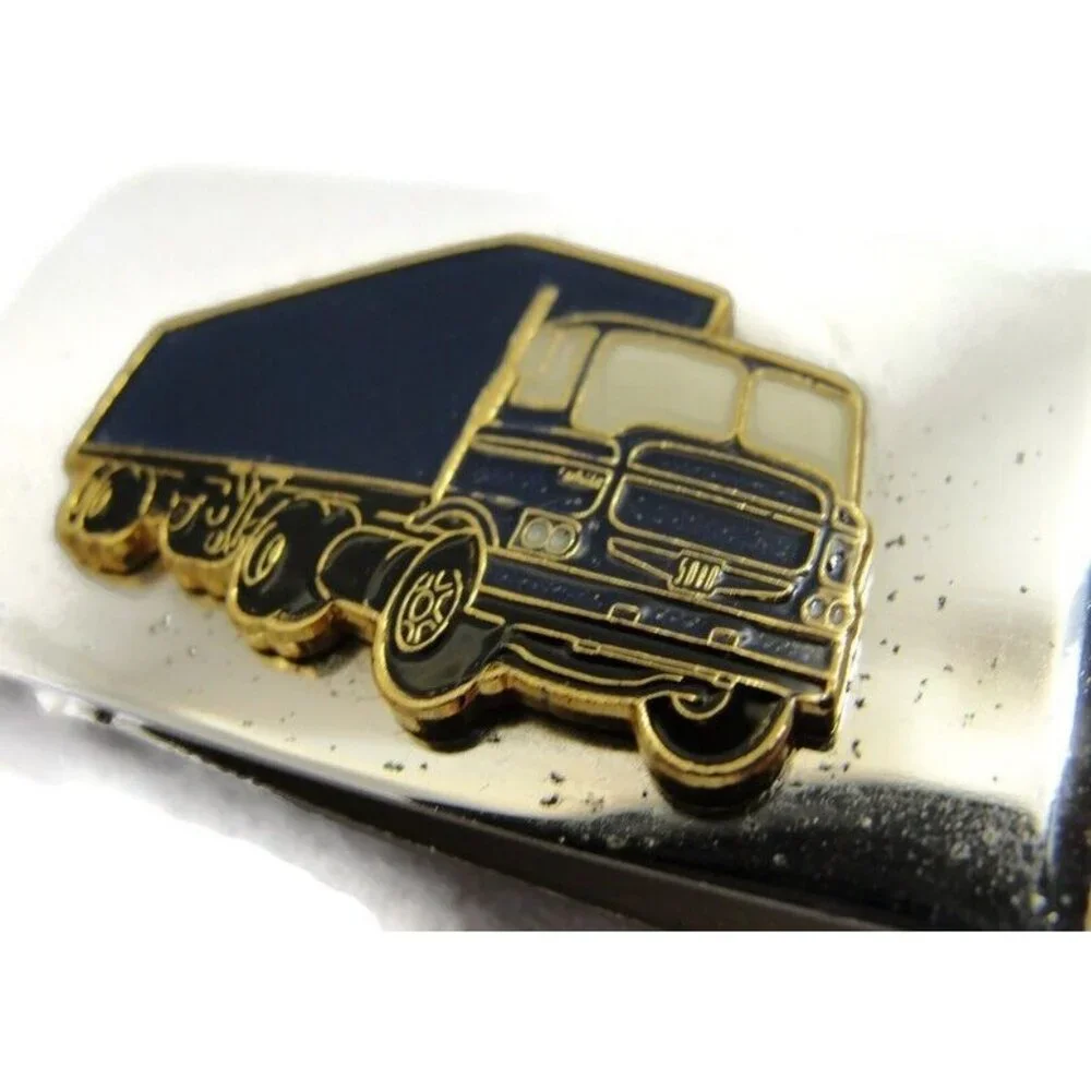 Vintage Stainless Semi Truck Money Clip Men Wallet ID Credit Card Holder